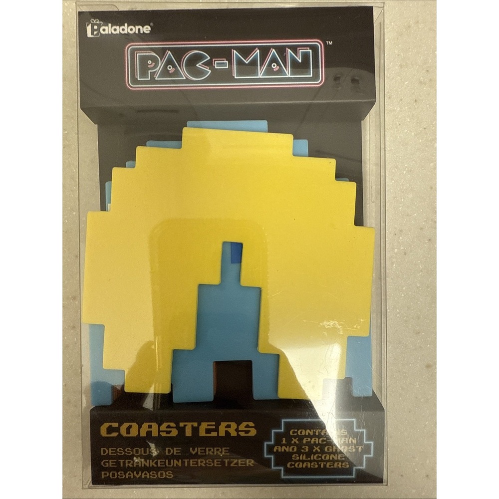 NEW Pac-Man Drink Glass Cup Mug Drink Coasters Set Of 4 Silicone Gamers Paladone
